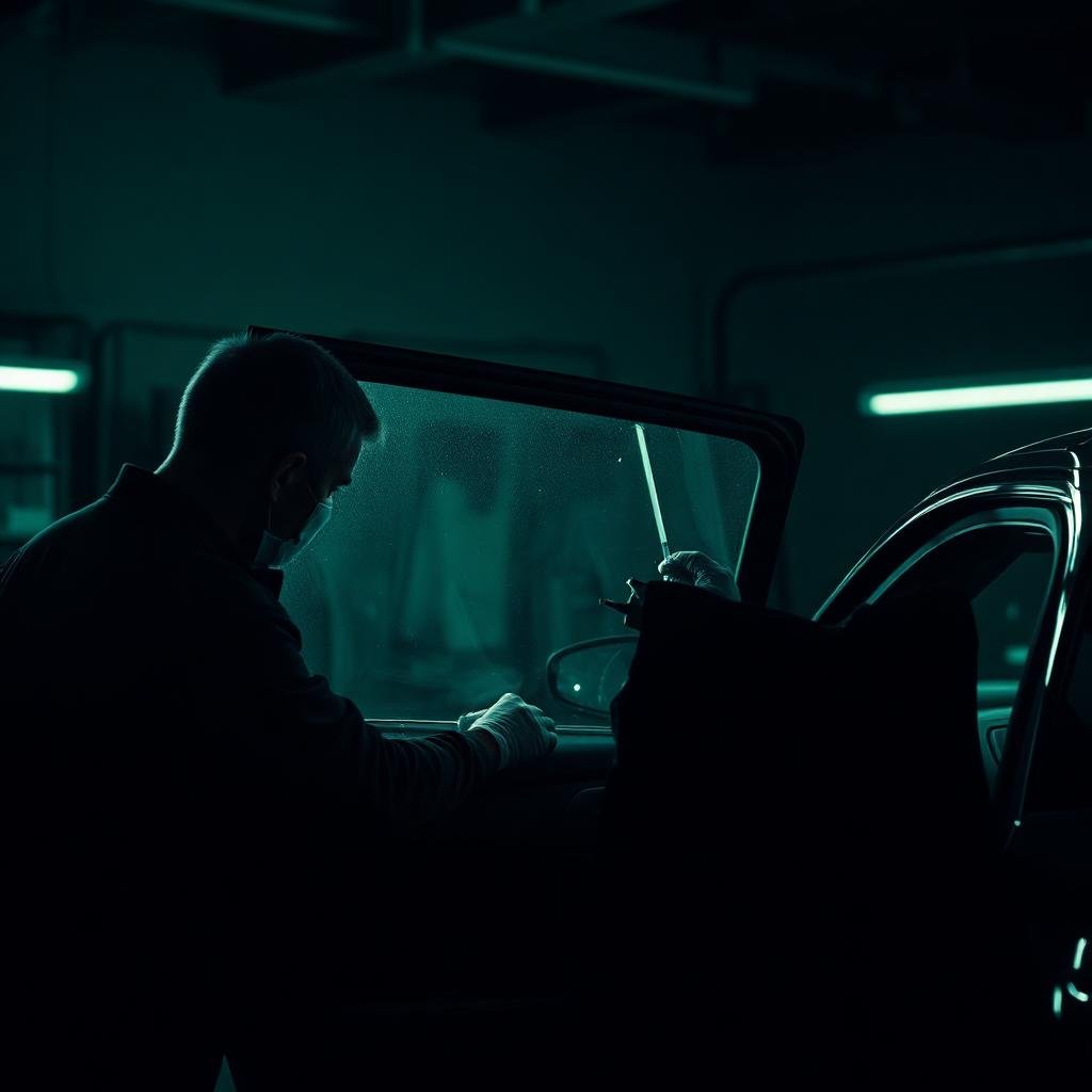 Profissional aplicando película automotiva